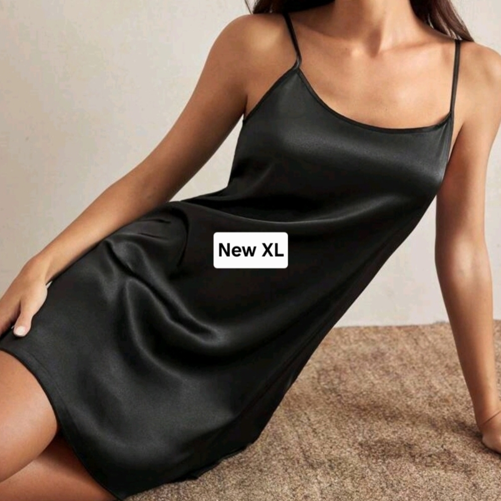 Elegant Black Satin Slip Dress